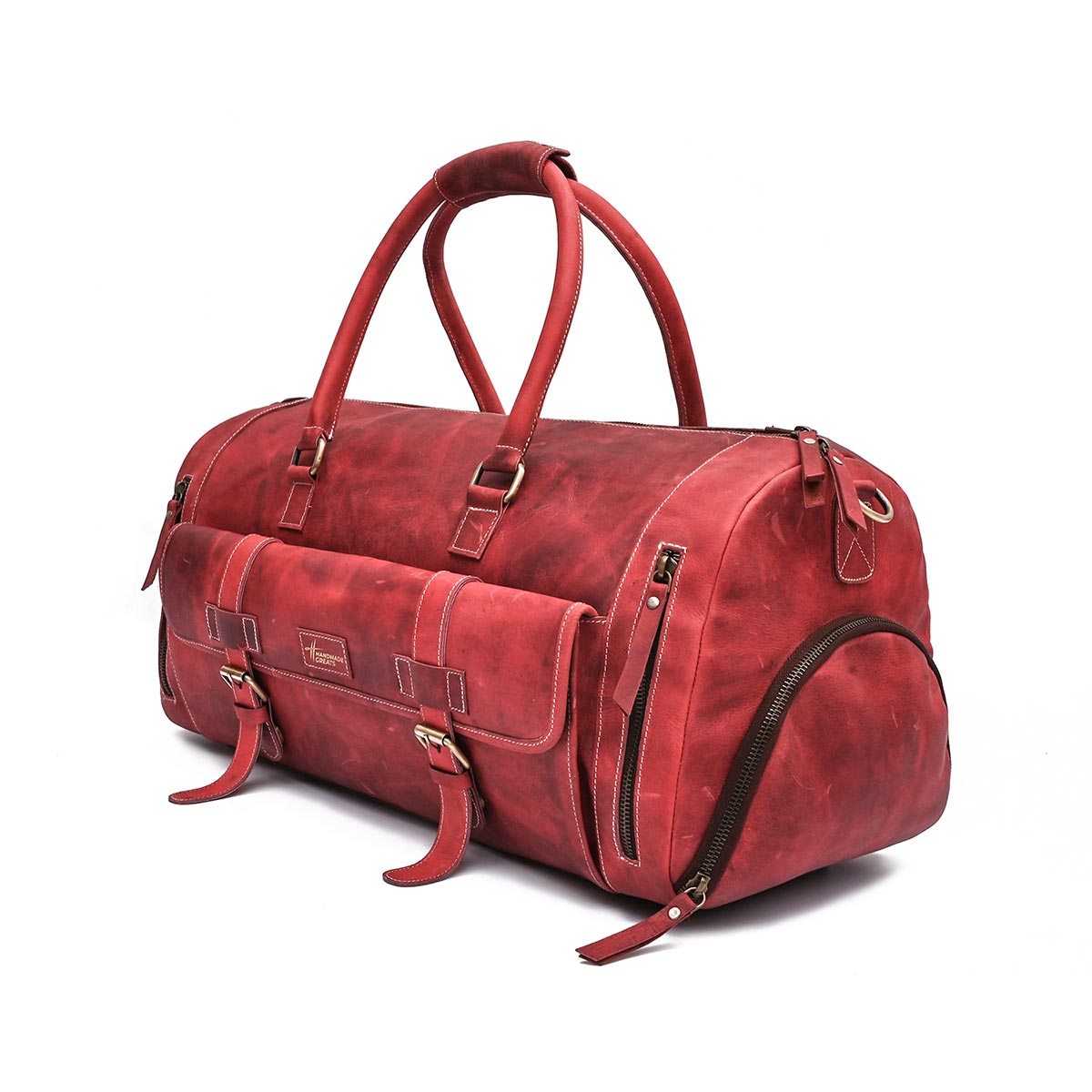 Redruff- Leather Red Duffle Bag 22 Inches