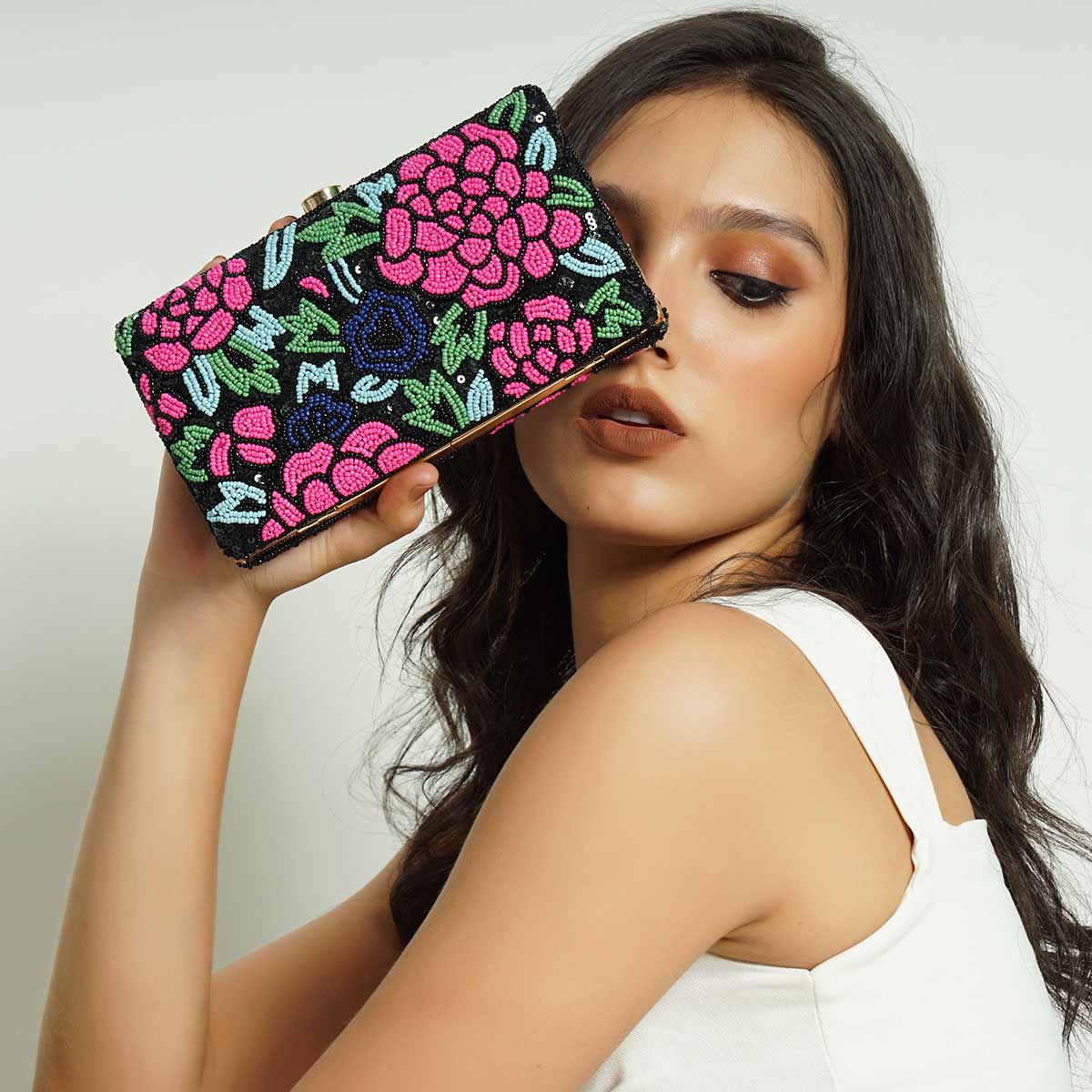 BloomBead- Box Evening Clutch with Sling