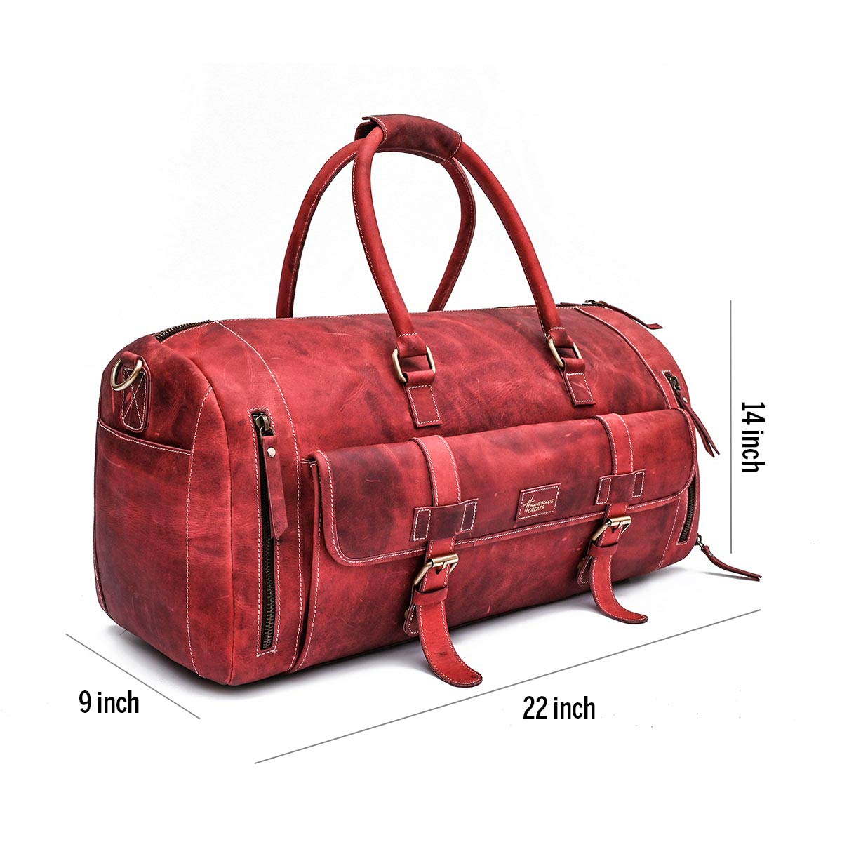 Redruff- Leather Red Duffle Bag 22 Inches